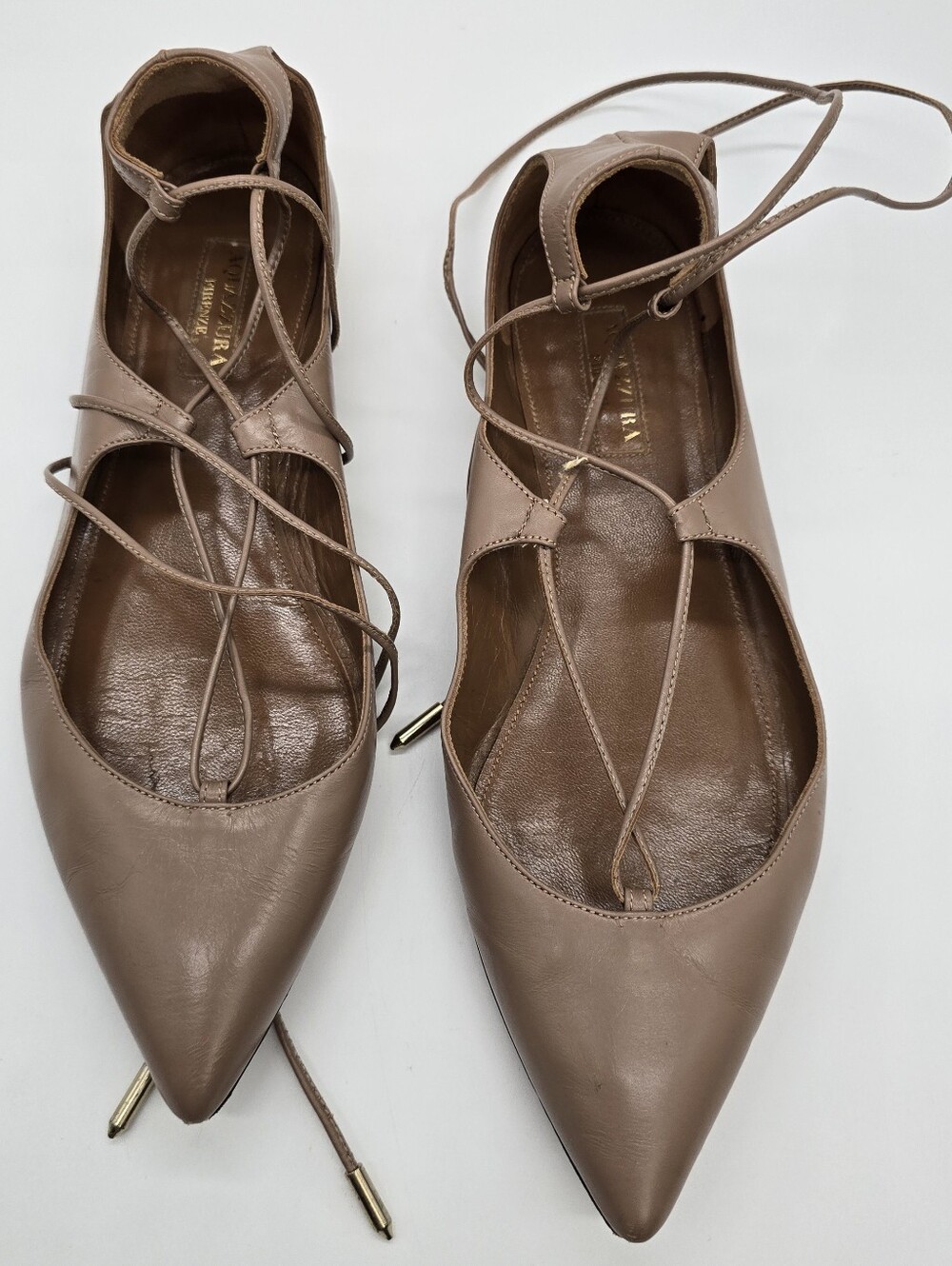 Aquazzura Christy Lace-Up Pointed-Toe Flats Size 36.5